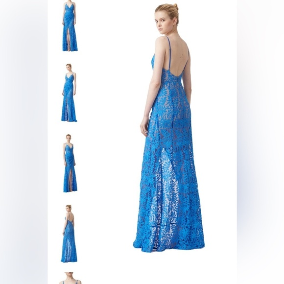 NWT Aijek Lavinia Blue Lace Gown w/ thigh high slit at front Sz US 6-… - Picture 7 of 13